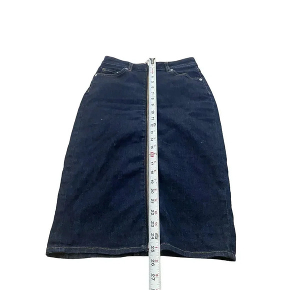 H&M & Denim Blue Knee Length Zipper Straight Stretch Front Jean Skirt Size 4 - Picture 2 of 8